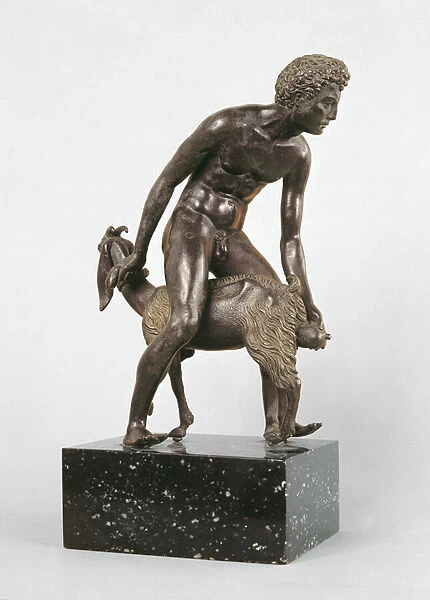 Shepherd milking a goat (bronze)