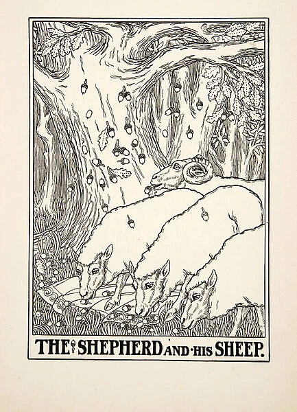 The Shepherd and his Sheep, from A Hundred Fables of Aesop, pub. 1903 (engraving)