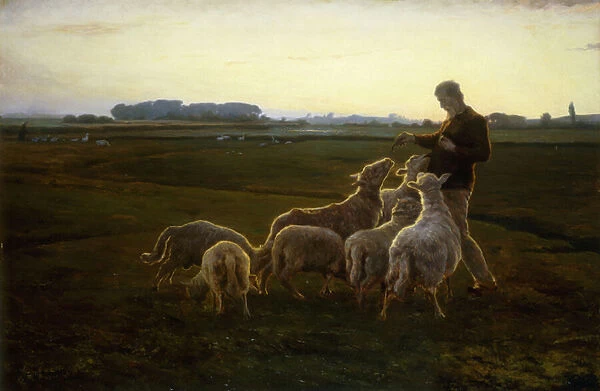 A Shepherd and his Sheep with Geese Beyond, 1896 (oil on canvas)