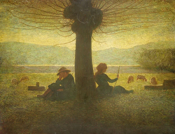 A Shepherd and Shepherdess resting beneath a Tree, c. 1905 (oil on board)