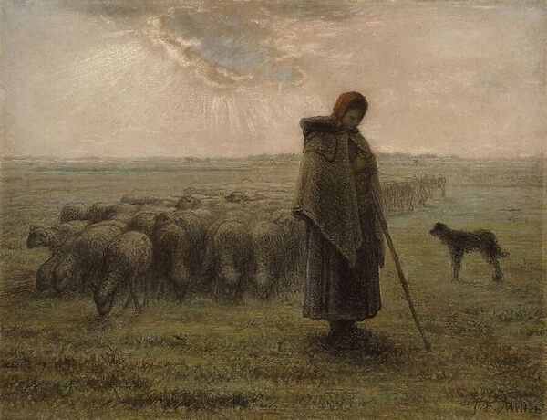 Shepherdess and Her Flock, 1862-63 (black chalk and pastel)