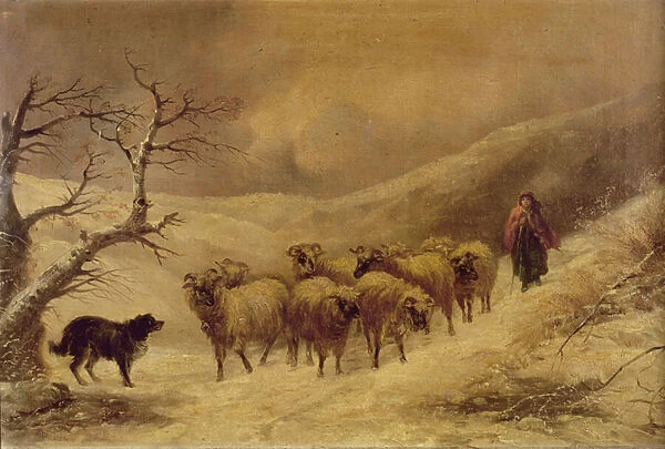 Shepherdess in the Snow, 1845-1900 (oil on canvas)