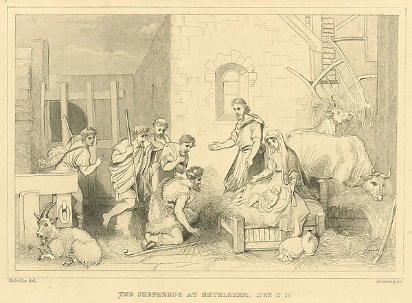 The shepherds at Bethlehem, Luke II, 16 (engraving)