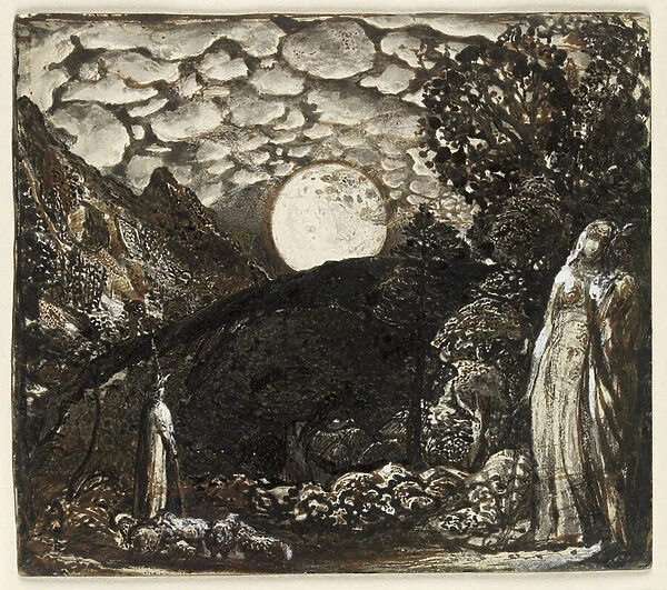 Shepherds under a Full Moon, c. 1829-30 (pen and brown ink with brush in Indian ink