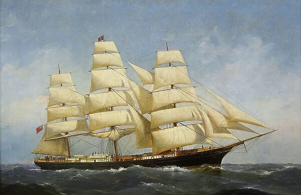 The ship 'Ariel' on the high seas, launched in 1865. Oil on canvas, 19th century, author unknown