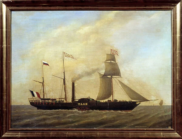 Ship with blades on the river Tagus Anonymous painting. 19th century Marseille museum of