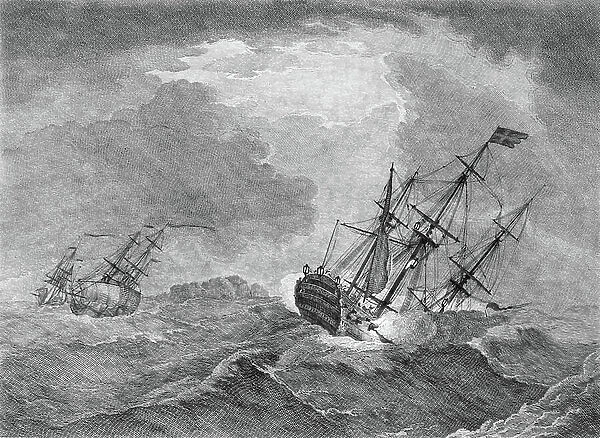 A ship in distress, design'd to represent the loss of the Victory (1737) by a violent storm near the Race of Alderney in the Year 1744, 1745-46 (etching)