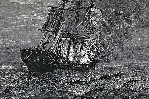 A ship on fire, 1850