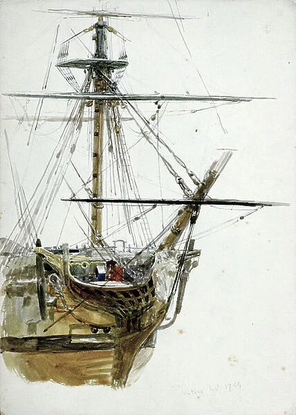The ship Victory, disappeared in 1744. Watercolor, circa 1900 by William Lionel Wyllie (1851-1931)