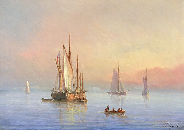 Shipping in a calm (oil on canvas)
