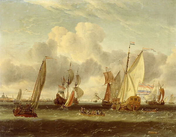 Shipping on the IJ at Amsterdam harbour (oil on canvas)