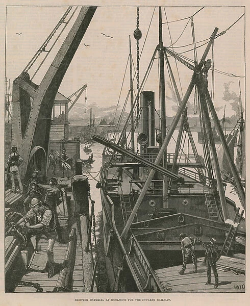 Shipping material at Woolwich for the Souakim Railway (engraving)