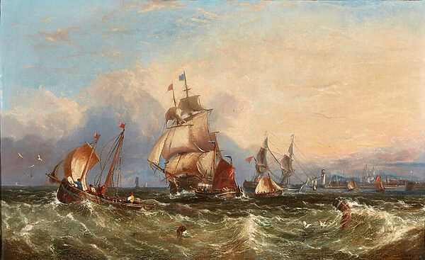 Ships by the Coast (oil on canvas)