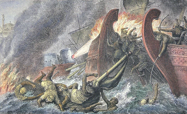 Ships Destroyed by Greek Fire (colour litho)