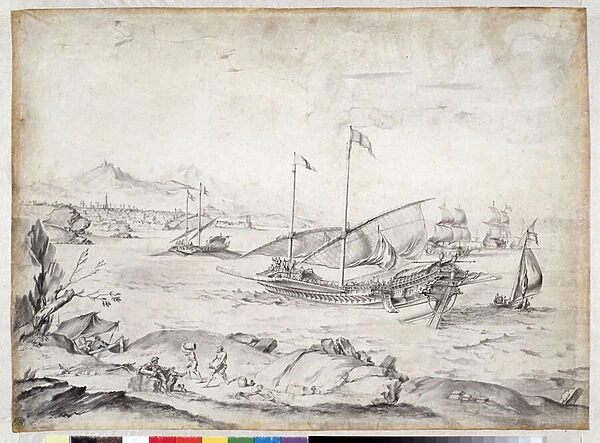 Ships in the harbor of Marseille (drawing)