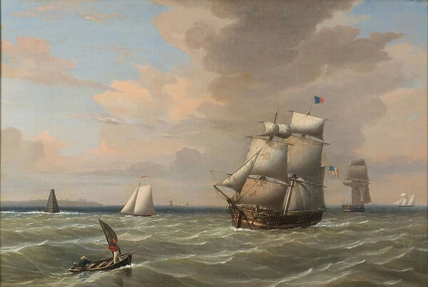 Ships Leaving Boston Harbor, 1847 (oil on canvas)