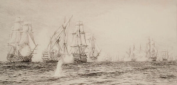 Ships, four masted, engaged in battle, 1851-1931 (Watercolour)