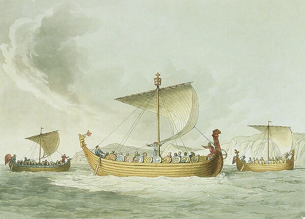 Ships of William the Conqueror, 1066, 1811 (coloured etching)
