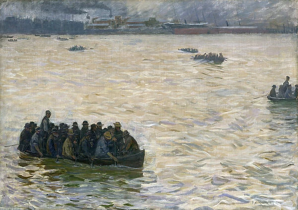 Shipyard Workers Returning Home on the Elbe, 1894 (oil on canvas)
