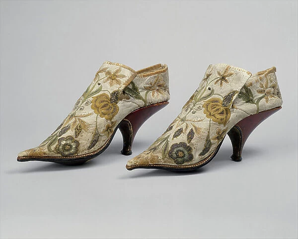 Shoes, 1690-1700 (silk & leather)