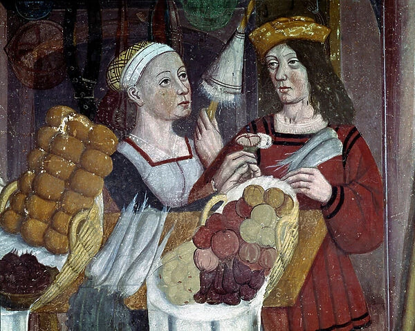 The shop of the merchant of four seasons, 15th century (fresco)