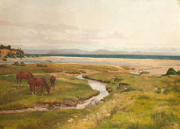 Shore Scene with Horses (oil on canvas)