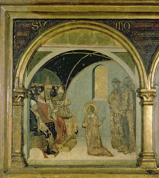 Detail showing St. Ludovico before Pope Boniface VIII from the predella of St. Ludovico
