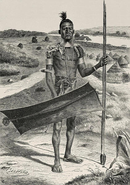 Shuli Warrior Fully Equipped: Village in Background, from The History of Mankind