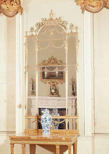 Side-table and pier glass, carved and gilded, designed by Robert Adam, 1777