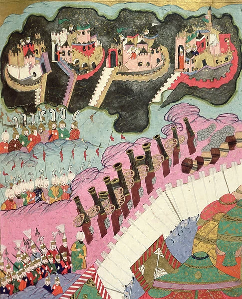 Siege of a Christian Fortress, detail of the artillery, illustration from The