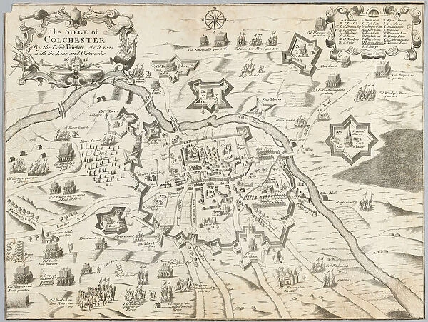 The Siege of Colchester by the Lord Fairfax, as it was with the line and outworks 1648
