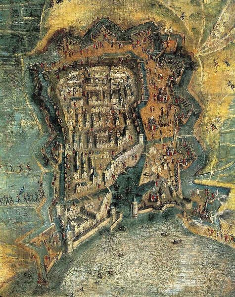 Siege of la Rochelle, 17th century painting after Jacques Caillot