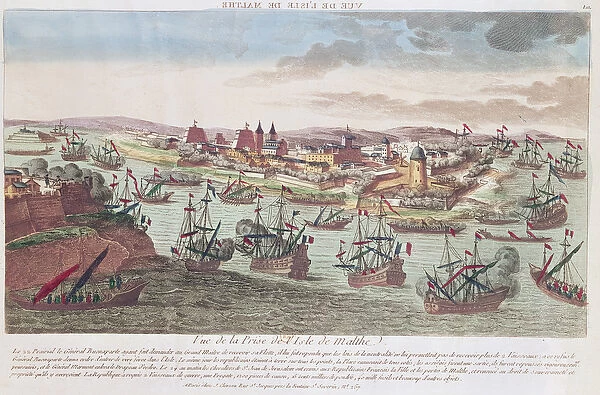 The Siege of Malta, 12th June 1798 (coloured engraving)