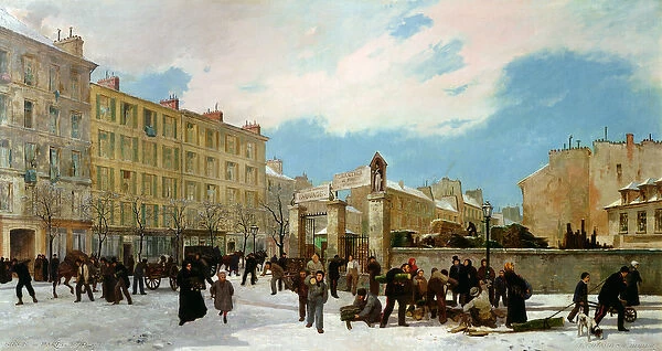 Siege of Paris. A Yard for Firewood, Boulevard de Montparnasse, January 1871 (oil
