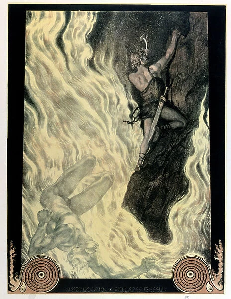 Siegfried and Locke, illustration to The Ring of the Niebelungen by Richard Wagner (1813-83), before 1914 (colour litho)
