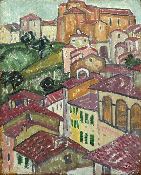 A Sienese Village (oil on panel)