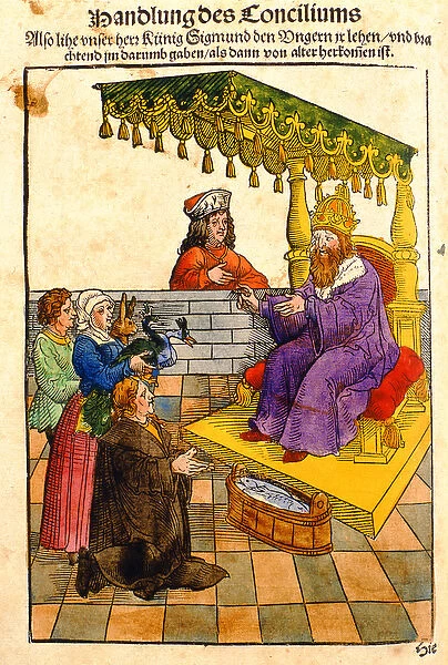 Sigismund performs his feudal duties at the Council of Constance, from Chronik