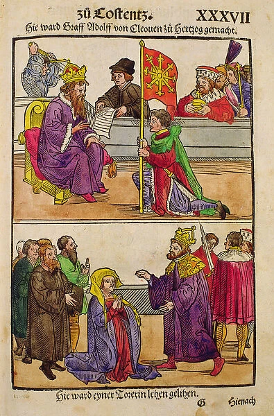 Sigismund raises Count Adolph of Cleves to the rank of Duke at the Council of Constance