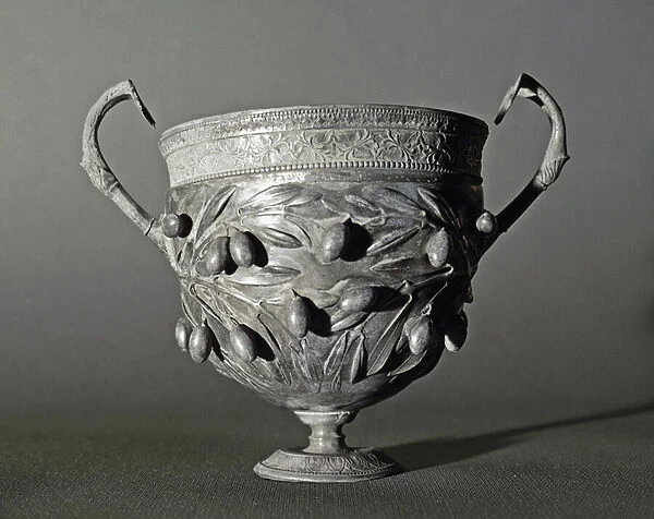 Silver kantharos with olive branch, 1st century BC - 1st century AD