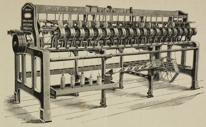 Framed Print : Simple winder, spinning machine, produced by Samuel Brooks, Manchester, United Kingdom, illustration from L'Industria, Rivista tecnica ed economica illustrata, Milan, 1889