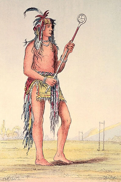 Sioux ball player Ah-No-Je-Nange, He who stands on both sides (hand-coloured