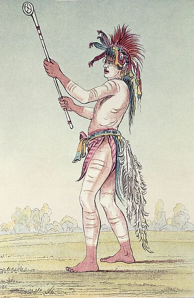 Sioux ball player We-Chush-Ta-Doo-Ta, The Red Man (hand-coloured litho)