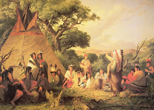Sioux Indian Council, 1852 (colour litho)