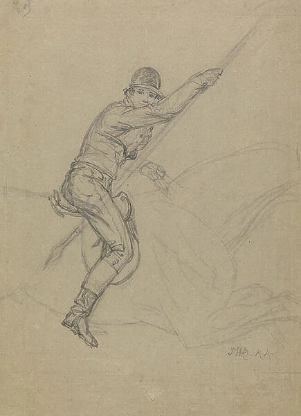 Sir Charles Blunt (b.1775) Hunting the Boar and Escaping from the Tiger: a study for one of a set of four paintings made in 1815 (pencil heightened with white on grey paper)