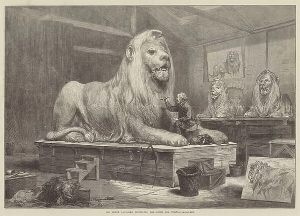 Sir Edwin Landseer Modelling the Lions for Trafalgar-Square (engraving)