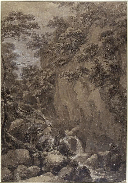 Sir George Beaumont and Joseph Farington painting a waterfall