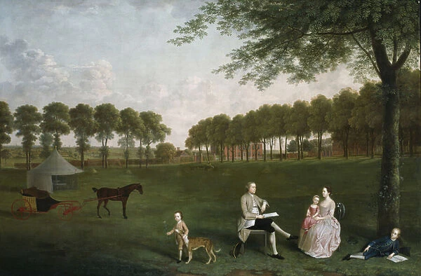 Sir John Shaw and his Family in the Park at Eltham Lodge, Kent, 1761 (oil on canvas)