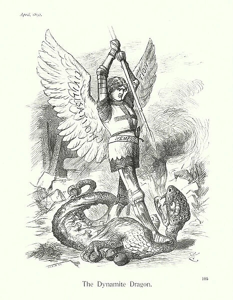 Sir John Tenniel cartoon: The Dynamite Dragon (engraving)