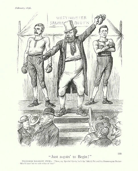 Sir John Tenniel cartoon: 'Just a-goin to Begin!' (engraving)