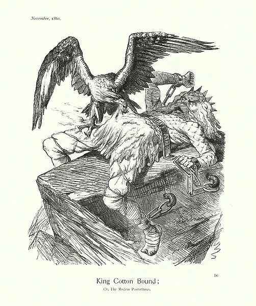 Sir John Tenniel cartoon: King Cotton Bound (engraving)